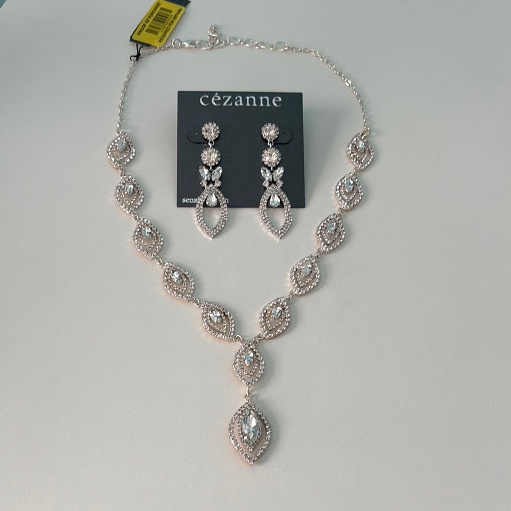 Cezanne Silver & Rhinestone Necklace and Earring Set